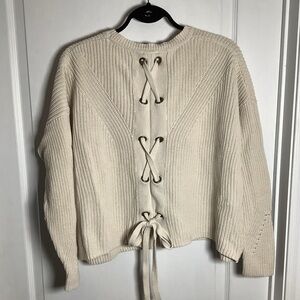 Lucky Brand Cropped Lace-Up Back Cotton Sweater